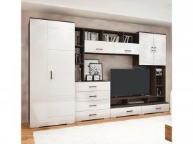 Стенка Коста МДФ (дуб венге/белый глянец) в Чокурдахе - chokurdah.mebel-nsk.ru | фото